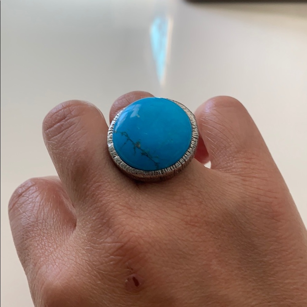 Turquoise Silver Adjustable Ring ** - image 1